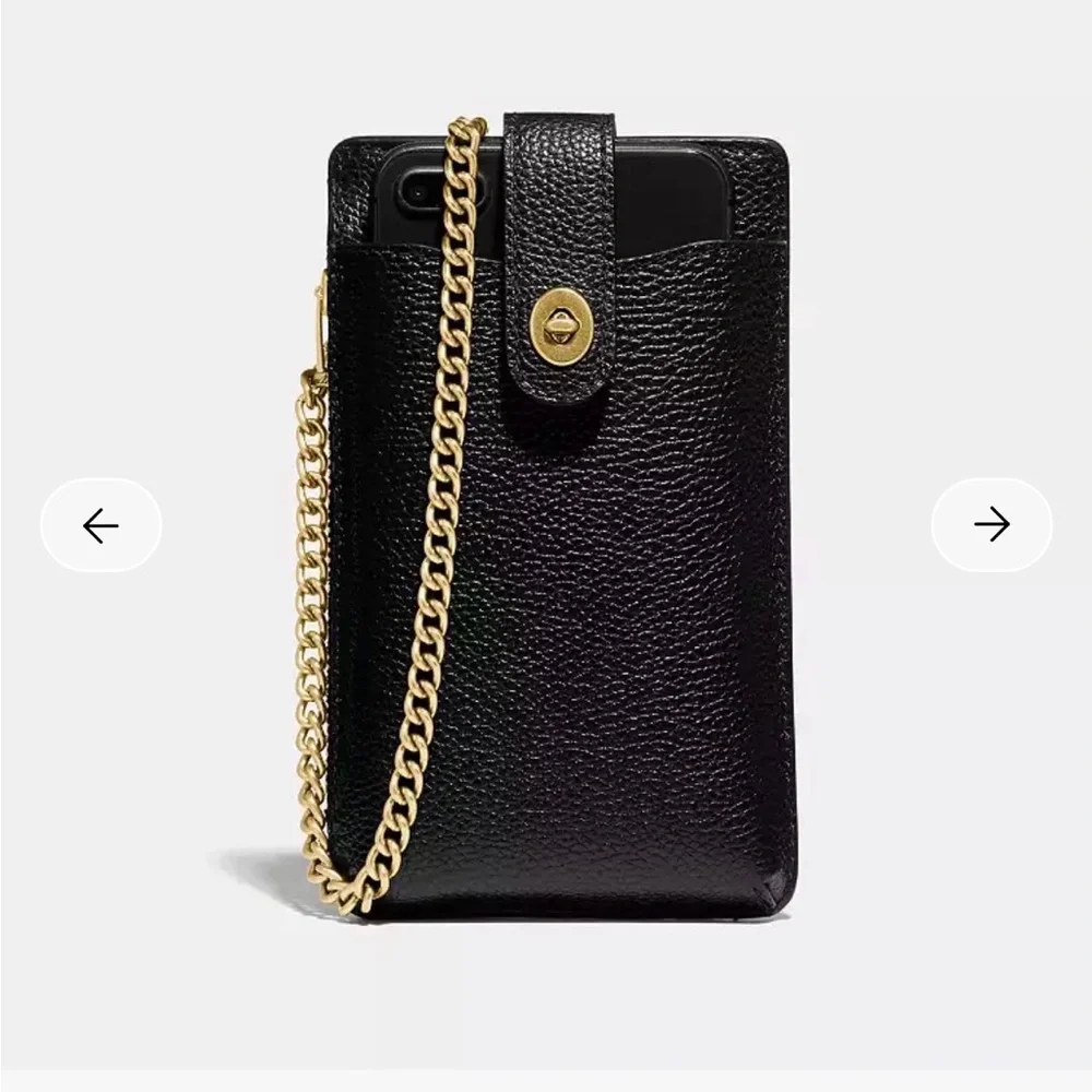 Coach NWT Turnlock Chain Phone Crossbody Bag Black Pebble Leather - Picture 7 of 11